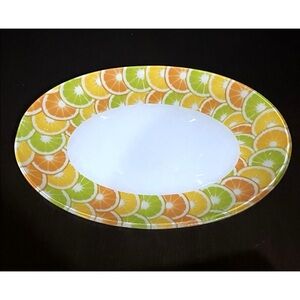 Glass Colorful Citrus Pattern Oval Serving Plate. Hand Wash.